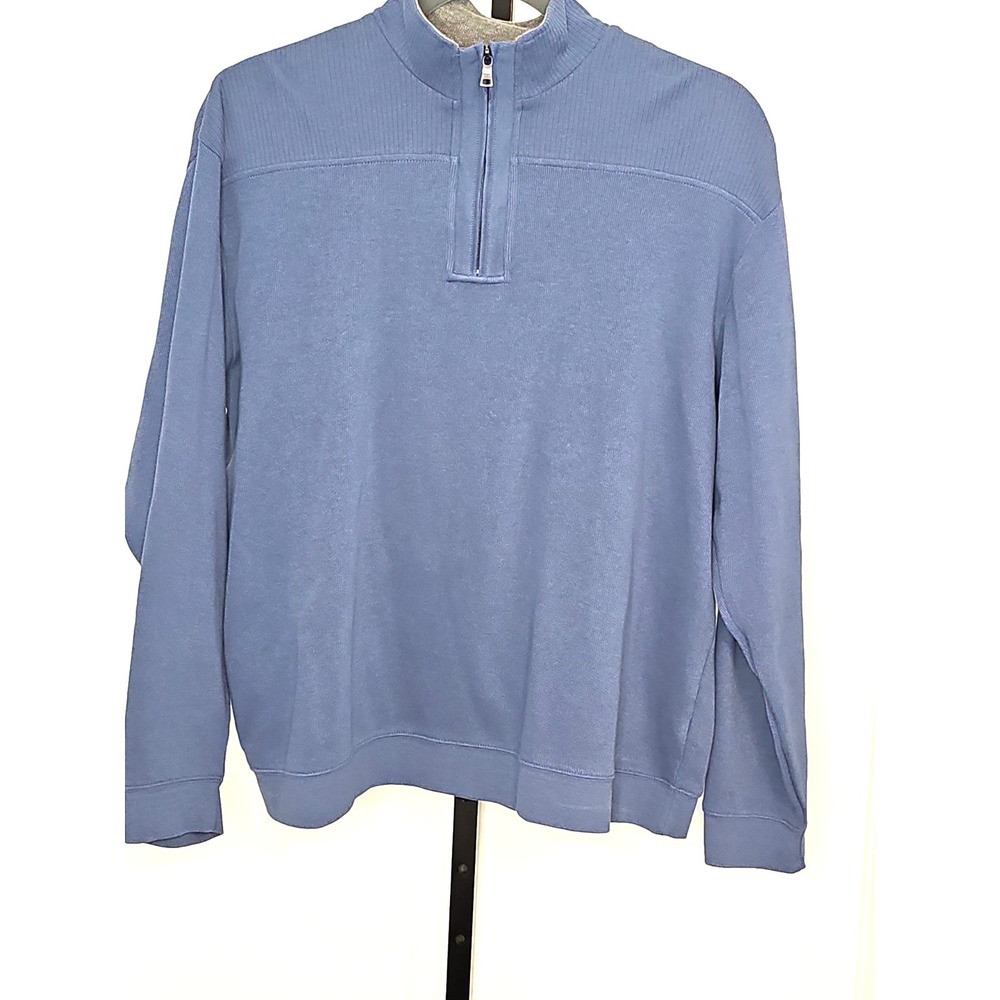 Consensus Mens XL 1/4 Zip Pullover Sweater Blue 100% Cotton Long Sleeve Casual